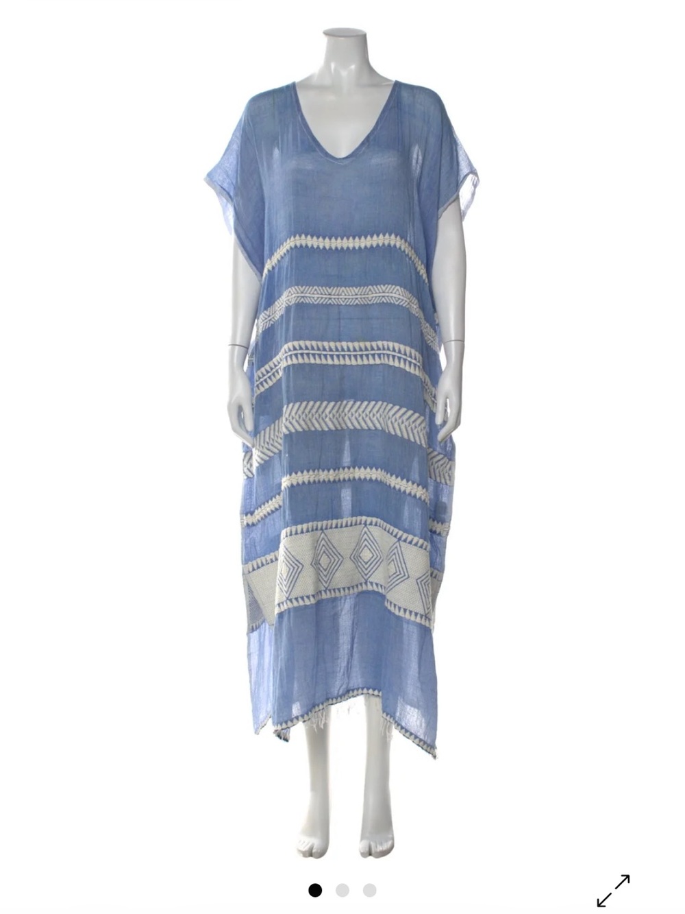 Lemlem Blue V-Neck Embroidered Swim Coverup